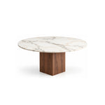 Mushmely Marble Top 4-Seater Dining Table with grey surface veining and a circular dining surface on a white background.