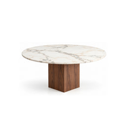 Mushmely Marble Top 4-Seater Dining Table with grey surface veining and a circular dining surface on a white background.