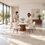 Alternate product view of Mushmely Marble Top 4-Seater Dining Table, featuring round top with a light marble-look appearance.
