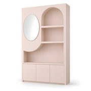 Alternate view of Narowi White Salon Product Display Stand, showing built-in mirror to show the product's overall form.
