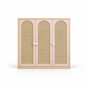 Natupiny 3 Door Rattan Cane Wardrobe, with three arched cane panels and a natural wood border against a white backdrop.