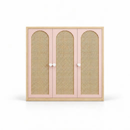 Natupiny 3 Door Rattan Cane Wardrobe, with three arched cane panels and a natural wood border against a white backdrop.