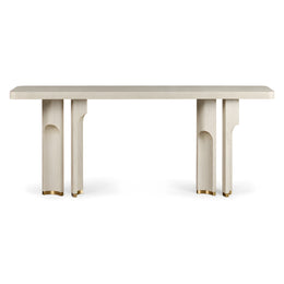 Alternate view of Nirolima Wooden Console Table, showing slim profile and rounded tabletop for a modern entryway interior.