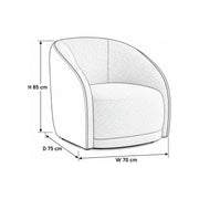 Nirvori Beige Pedicure Chair dimension guide showing 70 cm wide, 75 cm deep, and 85 cm high for salon layout planning.