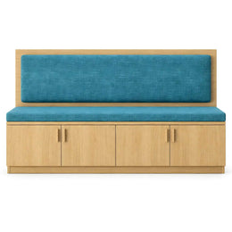 Alternate view of Nittakani Blue Upholstered Storage Bench, showing cushioned seat with its construction clearly visible.