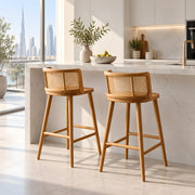 Nolamino Wooden Cane Back Bar Stool
