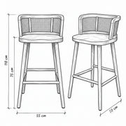 Nolamino Wooden Cane Back Bar Stool