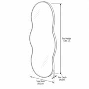 Nutmegy Wavy Salon Mirror diagram showing a full-length mirror outline, with 60 cm wide, 4 cm deep and 180 cm high.