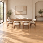 Nysoliny Wooden Oval 6-Seater Dining Table product view showing oval tabletop with a slim edge in a modern home setting.