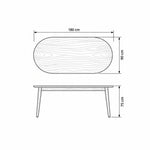 Nysoliny Wooden Oval 6-Seater Dining Table dimension guide showing 180 L x 90 D x 75 H cm for dining room layout planning.