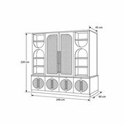 Oblisona Green 2 Door Storage Cabinet with Open Shelves size drawing with 240 × 60 × 220 cm labelled beside the frame.