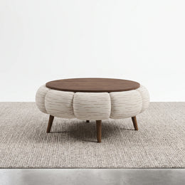 Octopump Round Upholstered Wooden Coffee Table