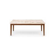 Olzenro Marble Top 6-Seater Dining Table: grey surface veining, softly rounded corners and tapered walnut-brown legs.