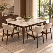 Alternate view of Olzenro Marble Top 6-Seater Dining Table, showing rectangular tabletop with softly rounded corners.