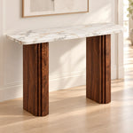 Onbrillo Marble Console Table product photo showing rounded top and grooved panel supports in a clean studio setting.