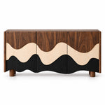 Oresivora Wooden Console Cabinet with a sculpted wave-pattern front and black textured accents against a white backdrop.
