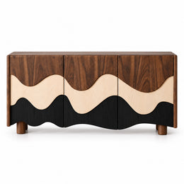 Oresivora Wooden Console Cabinet with a sculpted wave-pattern front and black textured accents against a white backdrop.