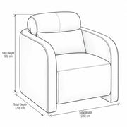 Orovuno Tan Leather Pedicure Chair: 70 cm wide and 95 cm high, with a cylindrical headrest outlined in the size diagram.
