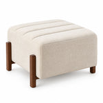Ottoliya Beige Square Ottoman, with a channelled cushion top and rounded upholstered corners against a white backdrop.