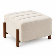 Ottoliya Beige Square Ottoman, with a channelled cushion top and rounded upholstered corners against a white backdrop.