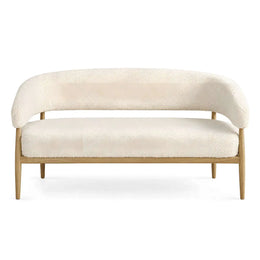 Alternate view of Parkipolo Cream Upholstered Bench, showing natural Wood in a clean, contemporary entryway setting.