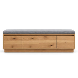 Close-up of Paroniva Grey Wooden Upholstered Storage Bench, highlighting spacious enclosed storage in a modern home setting.