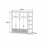 Penekito 4 Door Wardrobe with Drawers dimension guide with geometric arch-panel doors and labels of 230 × 55 × 220 cm.