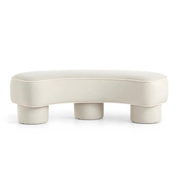Alternate view of Pietovy Cream Curved Upholstered Bench, showing padded seat in a clean, contemporary entryway setting.