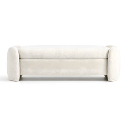 Alternate view of Piumola Cream Bouclé Storage Bench, showing soft bouclé upholstery, concealed storage, and rounded edges.