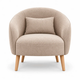 Alternate view of Polomiso Beige Curved Accent Chair, showing rounded tub-style backrest and curved integrated armrests.