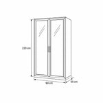 Porteriy 2 Door Wooden Closet Cabinet dimension guide with visible interior shelves and labels of 90 × 55 × 220 cm.