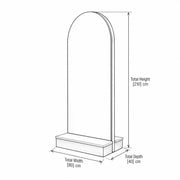 Procenro Black Salon Mirror Station dimension guide with a projecting styling shelf and labels of 80 × 40 × 210 cm.