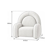 Dimensions for Pulpini Ivory Beige Velvet Pedicure Chair: 75 W x 75 D x 90 H cm, supporting accurate salon layout planning.