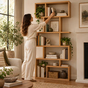 Puzzly Wooden Bookshelf & Open Storage Unit