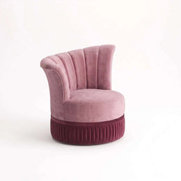 Alternate view of Queeny Pink Velvet Modern Pedicure Chair, showing plush padded seat, fluted base, and curved backrest.