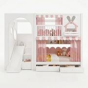 Rabihomy Pink Kids Bunk Bed with Slide & Storage
