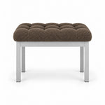 Rebosy Pedicure Footrest combines mocha taupe fabric padding with a slim metal front rail and four straight metal legs.