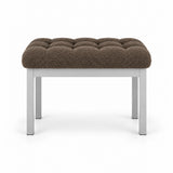 Rebosy Pedicure Footrest combines mocha taupe fabric padding with a slim metal front rail and four straight metal legs.