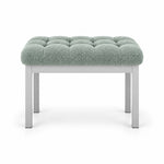 Sage mist green fabric upholstery tops the Rebosy Pedicure Footrest, above deep button tufting and a slim metal front rail.