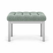 Sage mist green fabric upholstery tops the Rebosy Pedicure Footrest, above deep button tufting and a slim metal front rail.