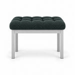 Dark green fabric cushioning on the Rebosy Pedicure Footrest, with deep button tufting plus four straight metal legs.