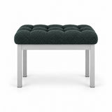 Dark green fabric cushioning on the Rebosy Pedicure Footrest, with deep button tufting plus four straight metal legs.
