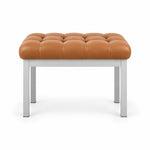 Rebosy Pedicure Footrest displays a caramel tan leather finish, four straight metal legs and a slim metal front rail.