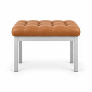 Rebosy Pedicure Footrest displays a caramel tan leather finish, four straight metal legs and a slim metal front rail.