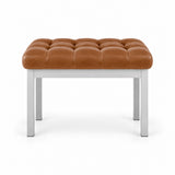 Rebosy Pedicure Footrest showing a tan brown leather cushion and four straight metal legs against a white background.