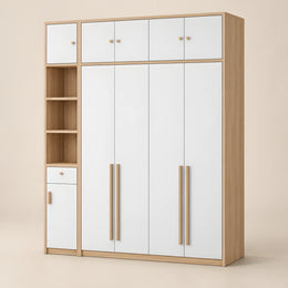 Repolomy 4 Door Wooden Wardrobe with Open Shelves