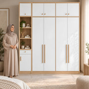 Repolomy 4 Door Wooden Wardrobe with Open Shelves