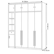 Repolomy 4 Door Wooden Wardrobe with Open Shelves