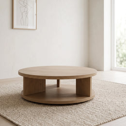 Rounaky Modern Round Wooden Coffee Table
