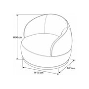 Roundara Cream Velvet Pedicure Chair size guide lists 75 cm wide, 75 cm deep, and 90 cm high to help plan fit in the salon.